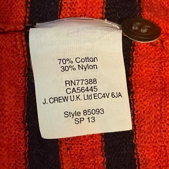 J. Crew Red and Black Striped V-Neck Cardigan Sweater with Cream Cuffs - Picture 5 of 5
